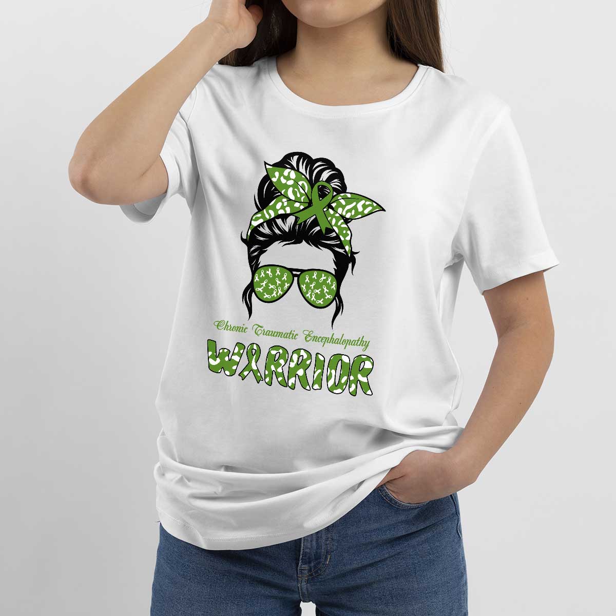 Chronic Traumatic Encephalopathy Warrior Messy Bun, Awareness T Shirt - Wonder Print Shop