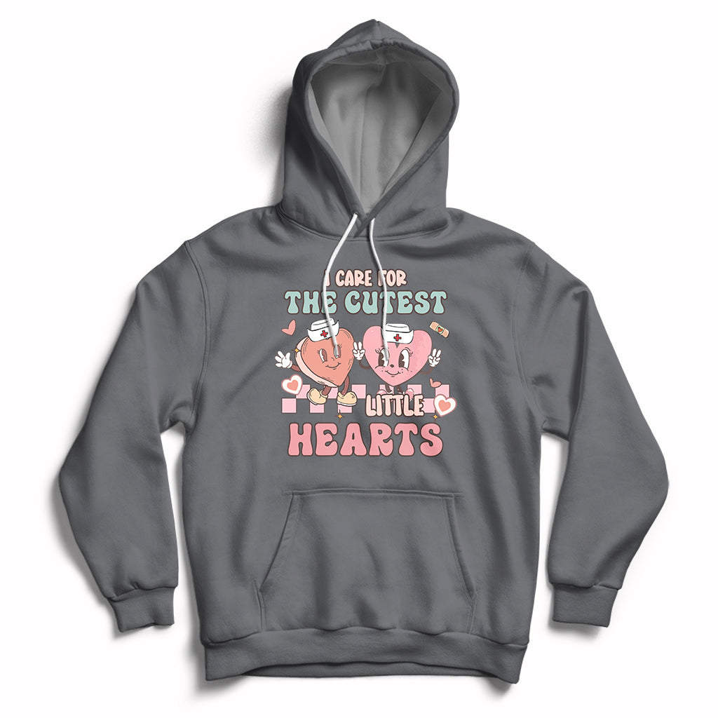 I Care For Cutest Little Hearts Retro Valentines For Nurse Hoodie - Wonder Print Shop