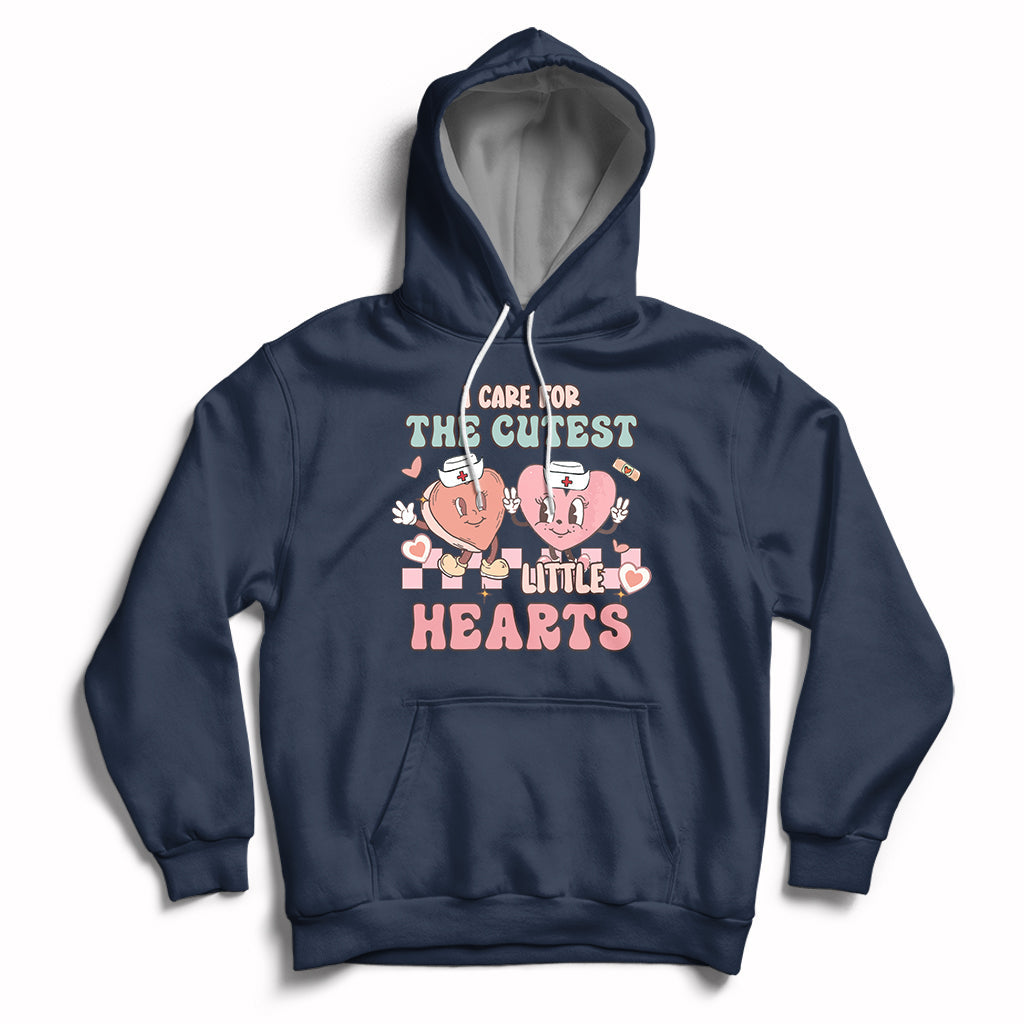 I Care For Cutest Little Hearts Retro Valentines For Nurse Hoodie - Wonder Print Shop