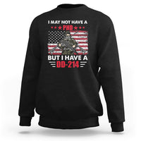 Black crewneck sweatshirt with veterans eagle graphic and DD-214 text, long sleeves