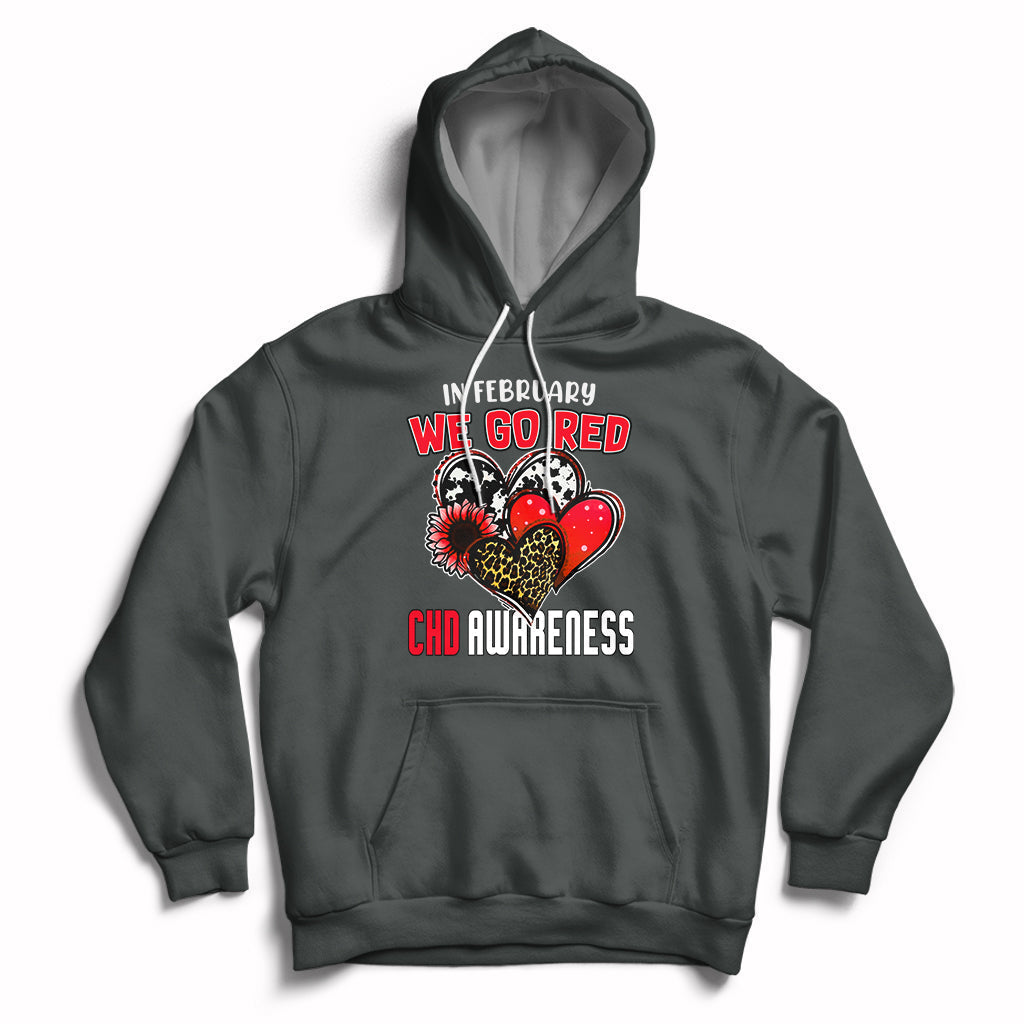 Dark gray pullover hoodie with red chest graphic, hood, and front kangaroo pocket.