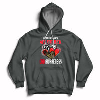 Dark gray pullover hoodie with red chest graphic, hood, and front kangaroo pocket.