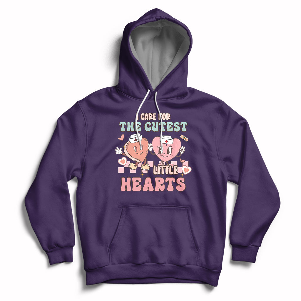 I Care For Cutest Little Hearts Retro Valentines For Nurse Hoodie - Wonder Print Shop