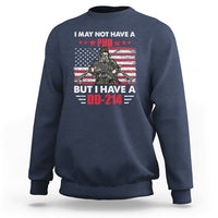Navy crewneck sweatshirt with veterans eagle graphic and DD-214 text, long sleeves