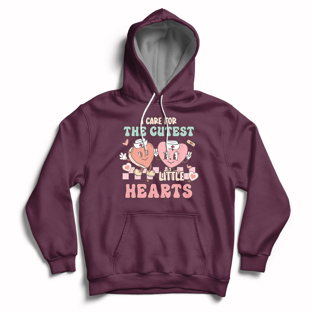 I Care For Cutest Little Hearts Retro Valentines For Nurse Hoodie - Wonder Print Shop