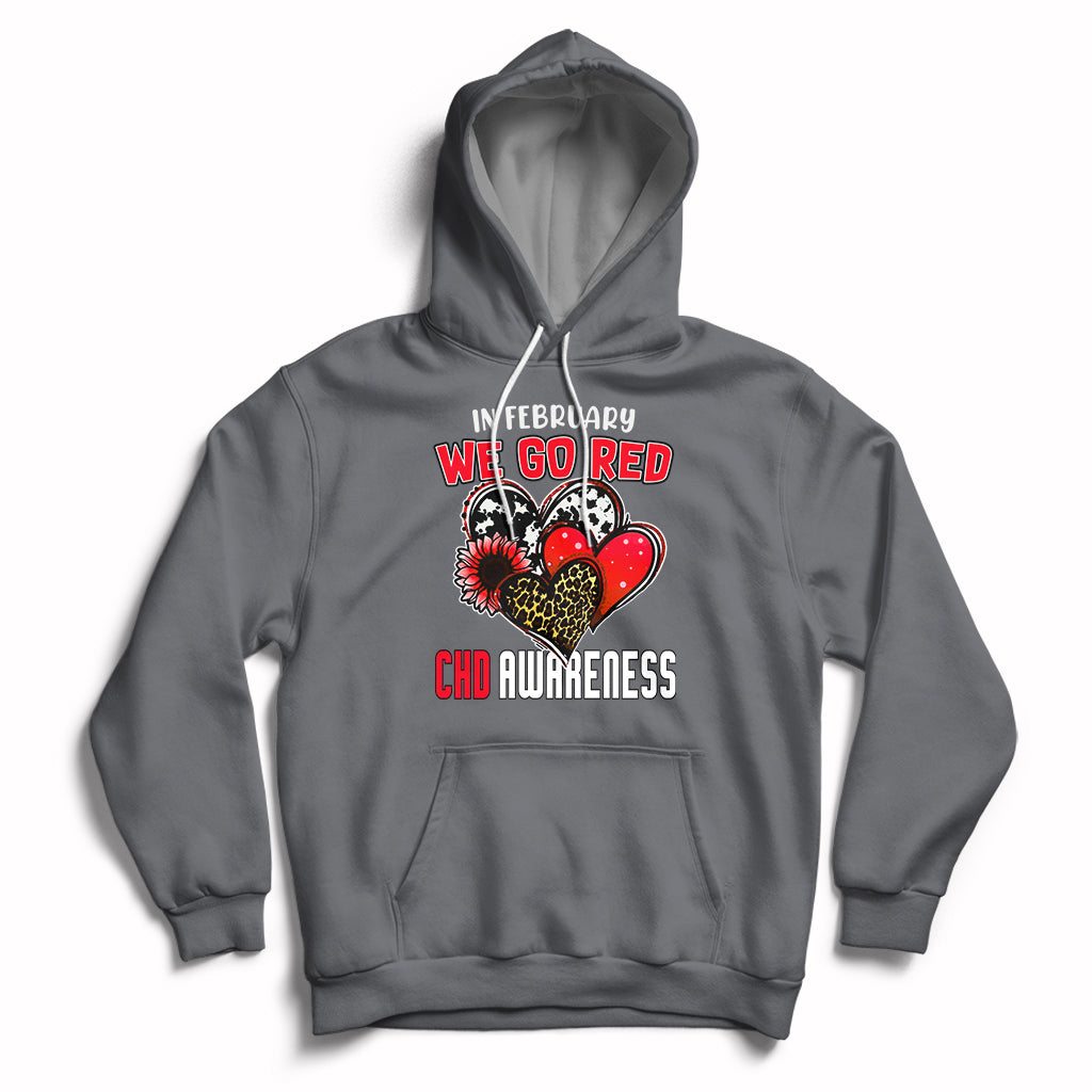 Charcoal gray pullover hoodie with red chest graphic, hood, and front kangaroo pocket.