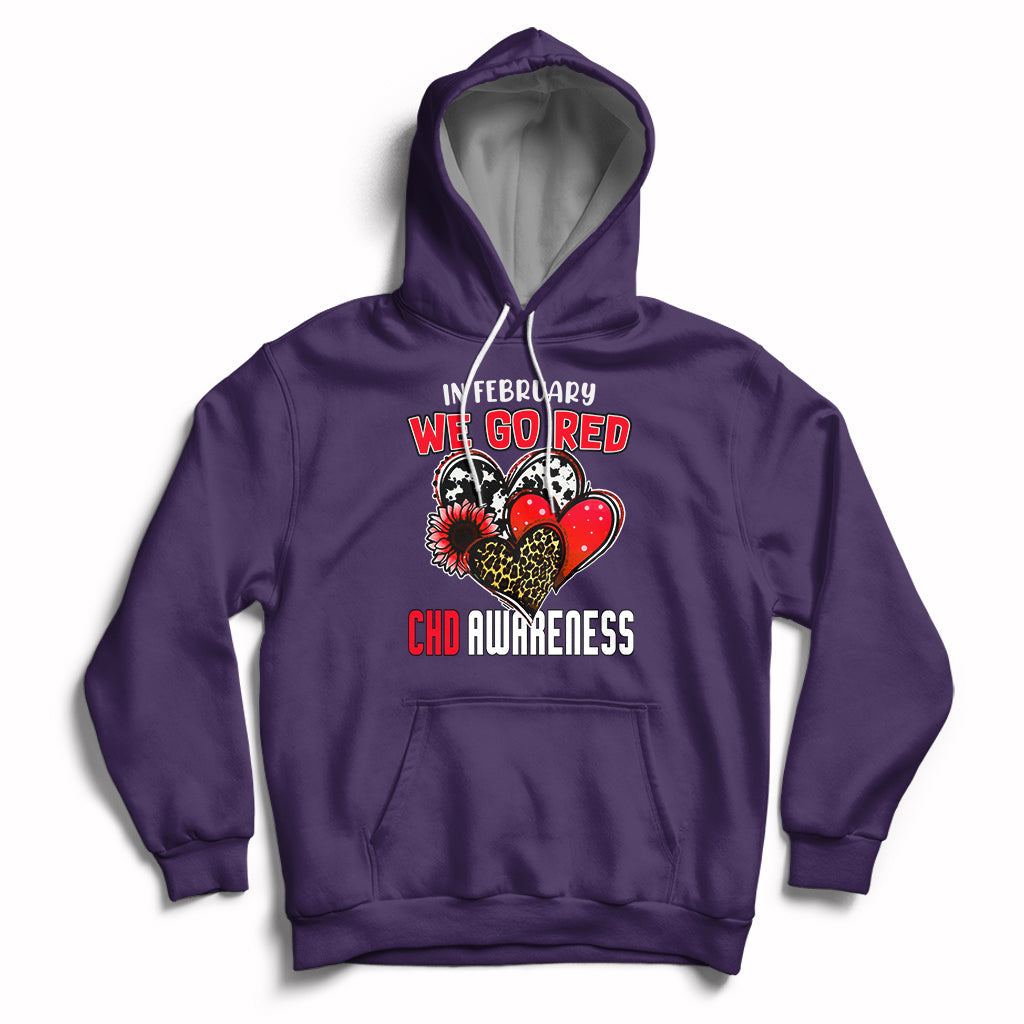 Purple pullover hoodie with red chest graphic, hood, and front kangaroo pocket.