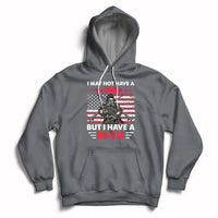 Dark gray pullover hoodie with eagle DD-214 graphic, drawstring hood, kangaroo pocket.