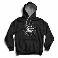Black knee skeleton recovery hoodie with front pocket and 'NEW KNEE NEW ME' chest print