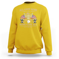 Daisy yellow crewneck sweatshirt with eagle and U.S. flag graphic and patriotic text on back