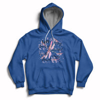 Royal blue pullover hoodie with pink dragonfly graphic and front kangaroo pocket
