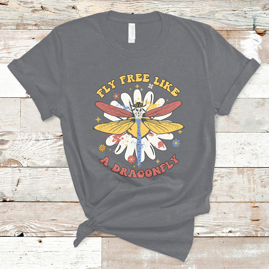 Retro Fly Free Like A Dragonfly Wildflower Motivational T Shirt - Wonder Print Shop