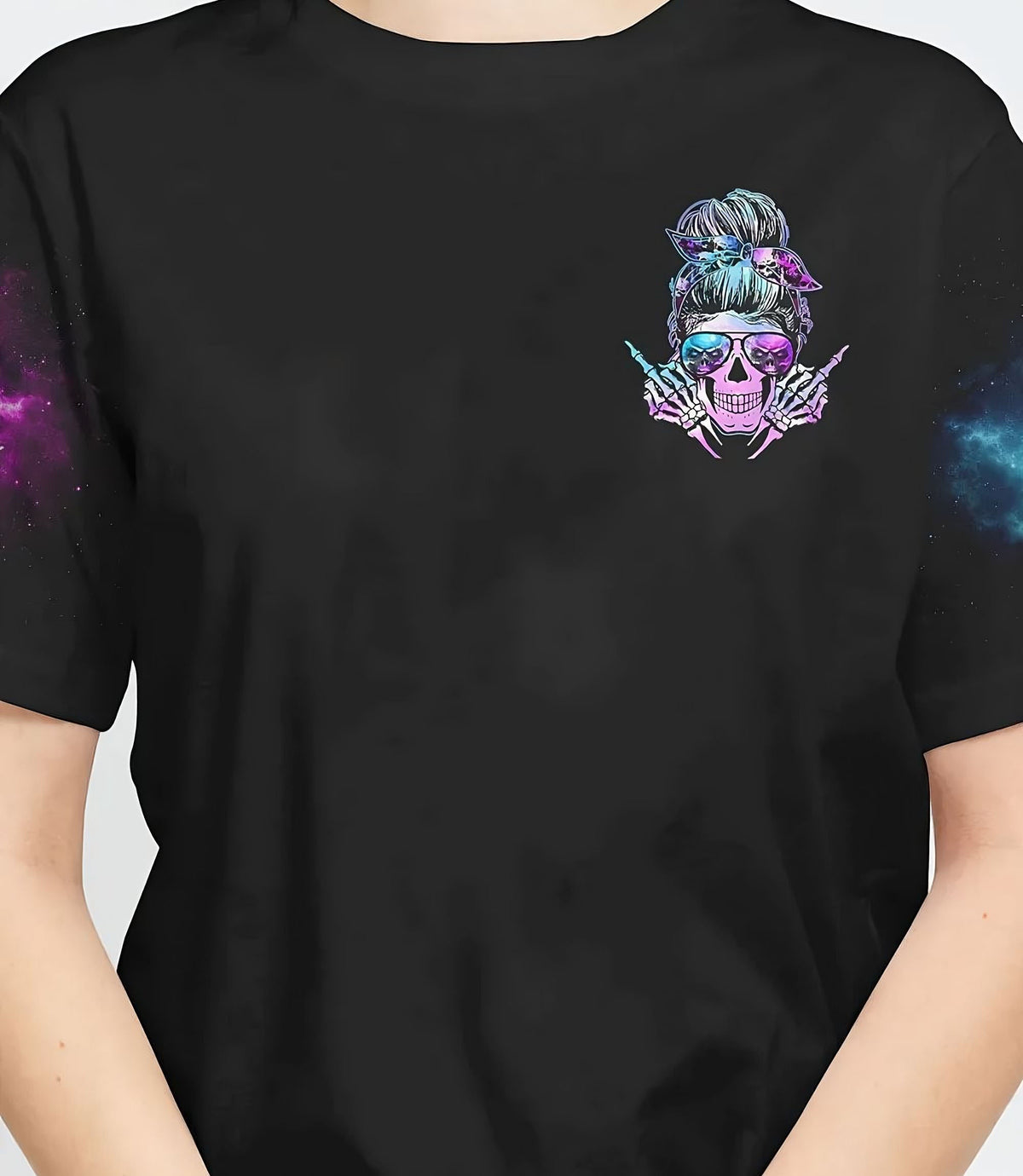 The Good Girl In Me Galaxy Messy Bun Skull T Shirt - Wonder Print Shop