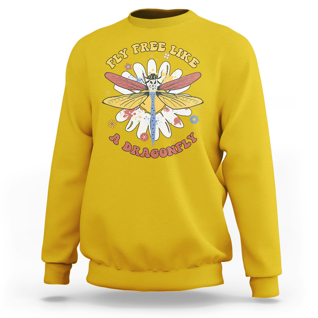 Retro Fly Free Like A Dragonfly Wildflower Motivational Sweatshirt - Wonder Print Shop
