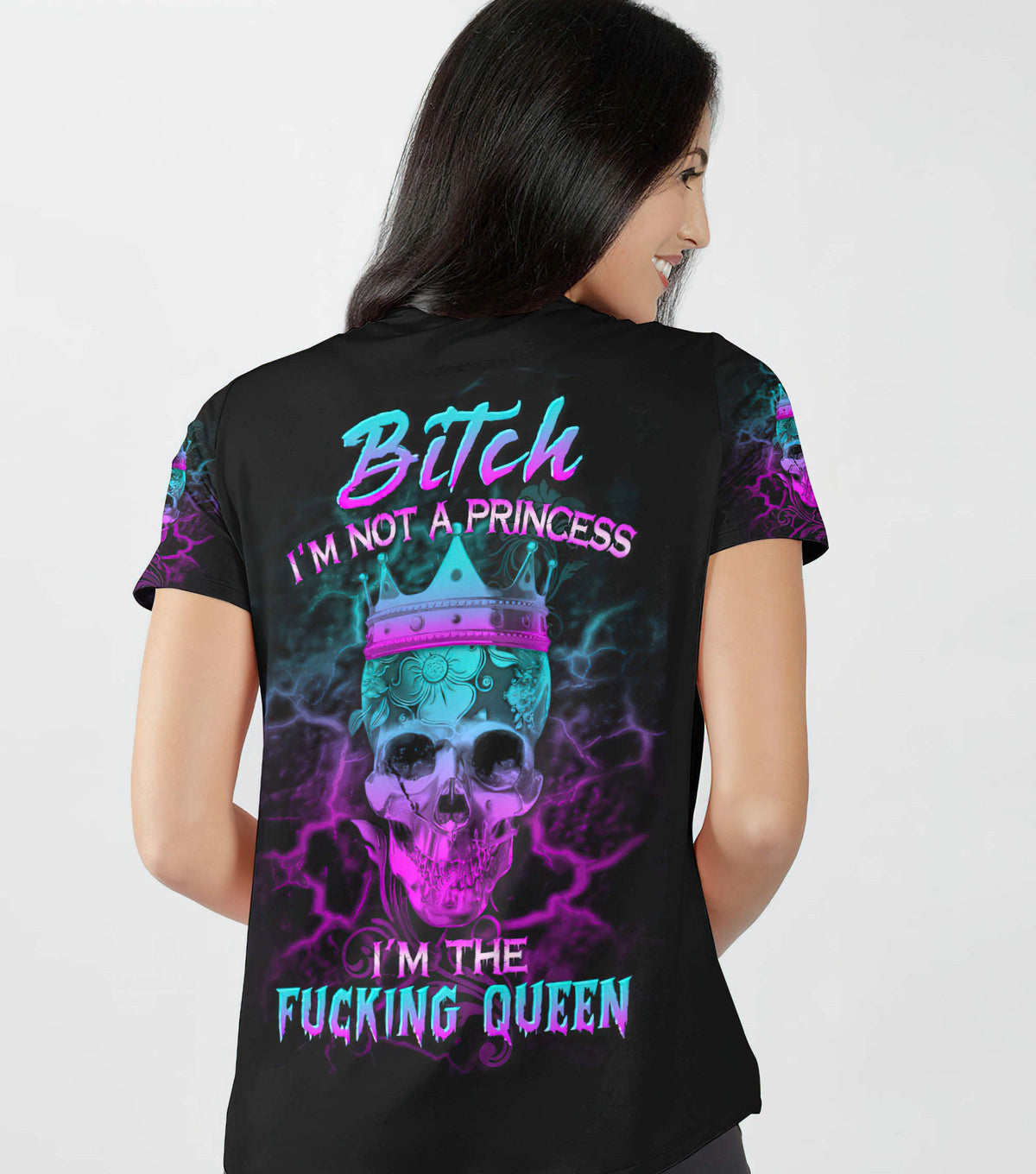 I'm Not A Princess I'm The Fcking Queen V Neck Skull T Shirt - Wonder Print Shop