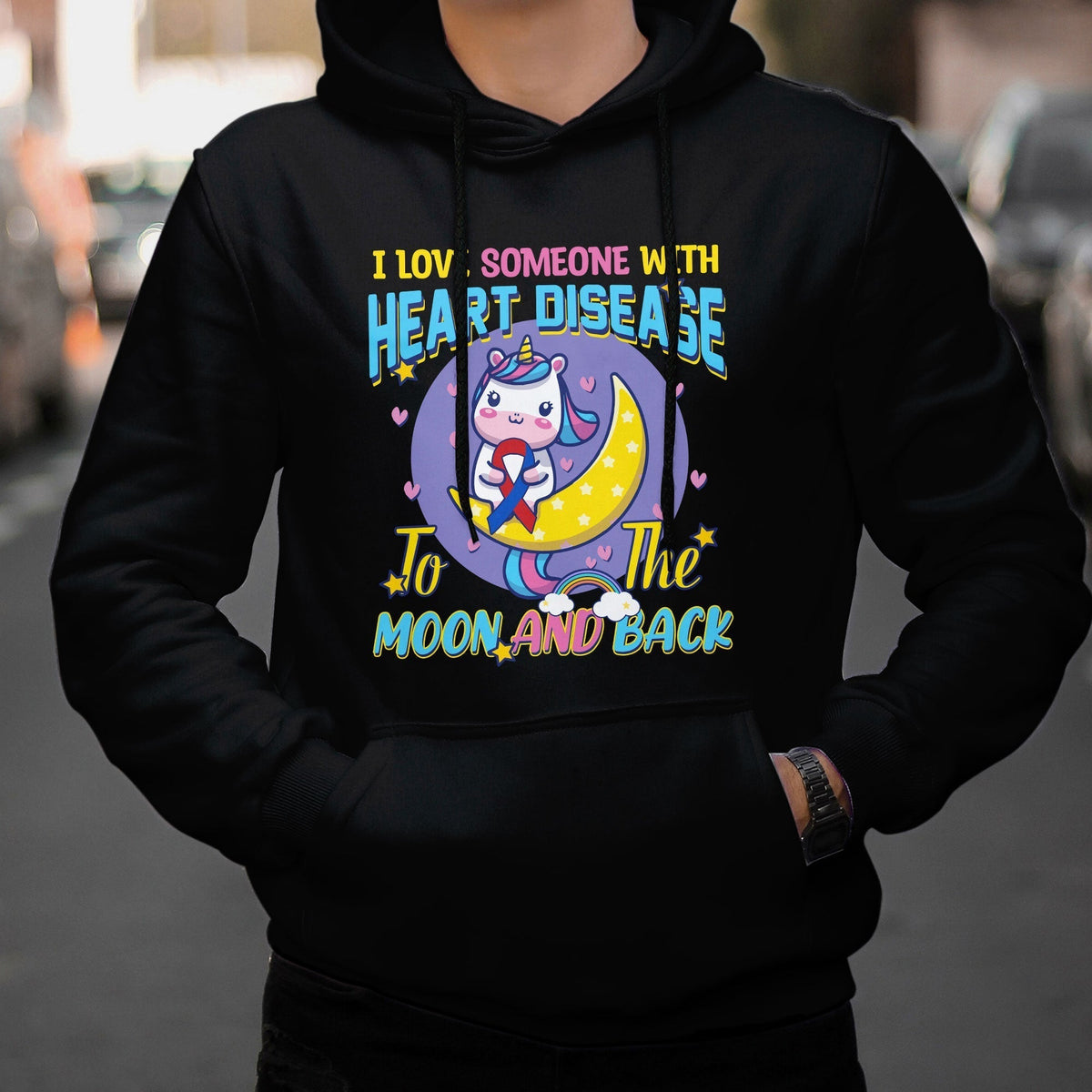 Unicorn I Love Someone With Heart Disease To The Moon & Back Hoodie - Wonder Print Shop