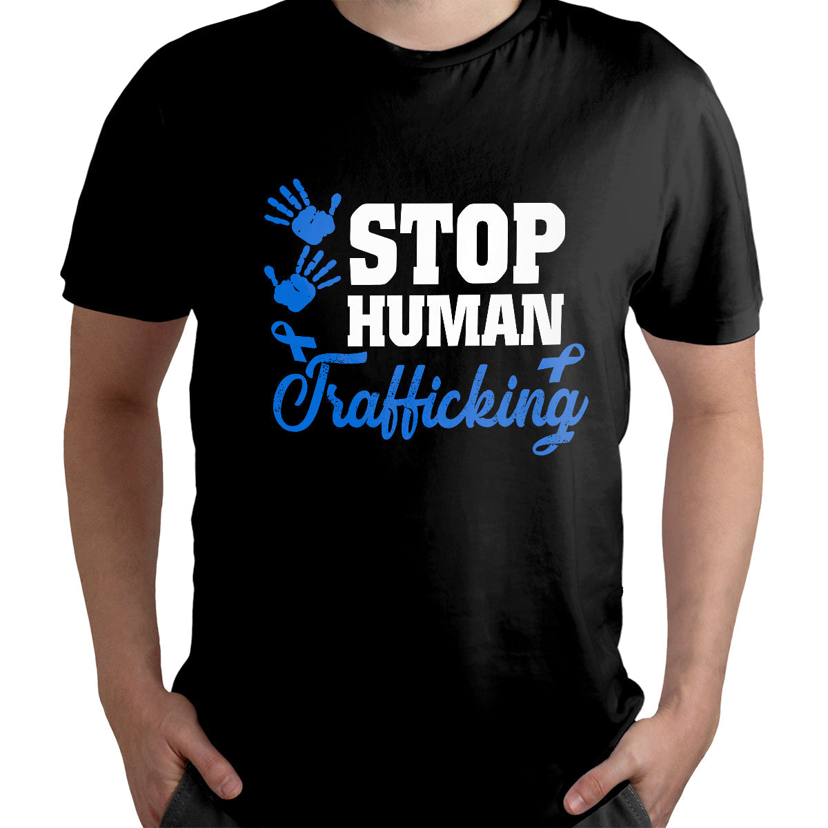 Stop Human Trafficking Blue Ribbon, Awareness T Shirt - Wonder Print Shop