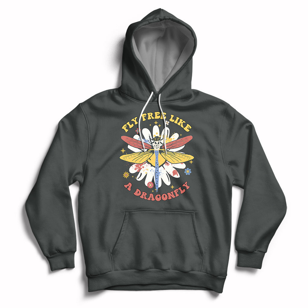 Retro Fly Free Like A Dragonfly Wildflower Motivational Hoodie - Wonder Print Shop