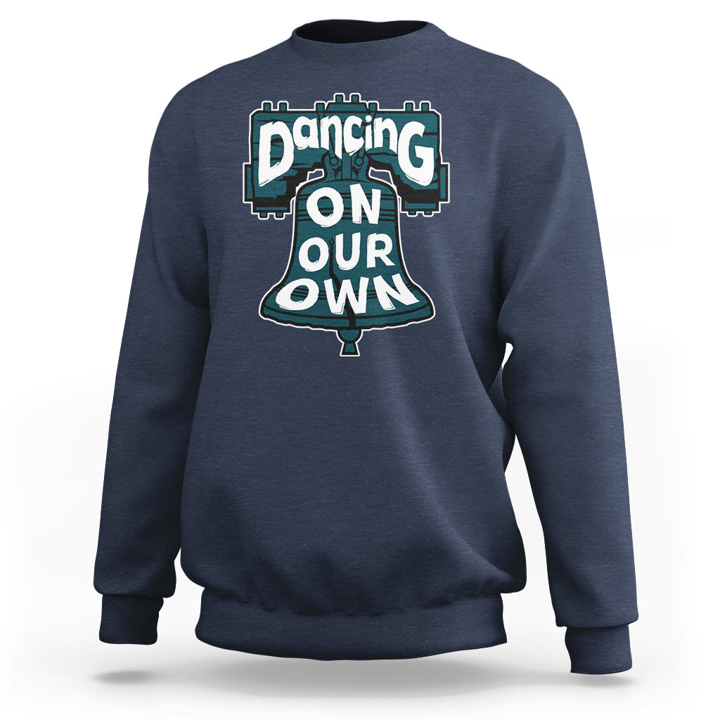 Navy crewneck sweatshirt for adults with large front slogan graphic
