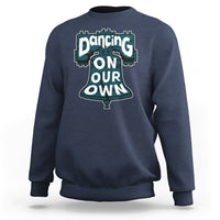 Navy crewneck sweatshirt for adults with large front slogan graphic