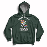 Forest green hoodie with rainbow zebra unicorn graphic, front pocket and drawstring hood