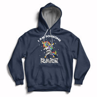 Navy hoodie with rainbow zebra unicorn graphic, front pocket and drawstring hood