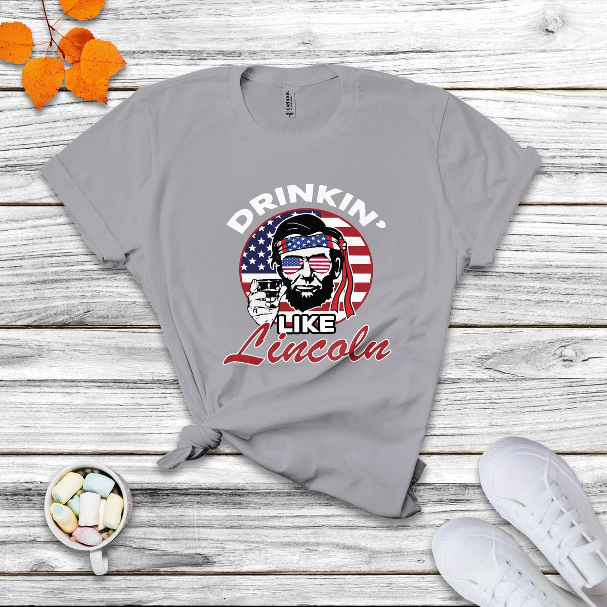 Drinking Like Lincoln 4th of July Men Abraham American Flag T Shirt - Wonder Print Shop