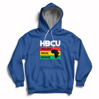 Royal blue pullover hoodie with front pocket, hood drawstrings, HBCU social worker graphic