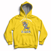 Daisy yellow hoodie with rainbow zebra unicorn graphic, front pocket and drawstring hood