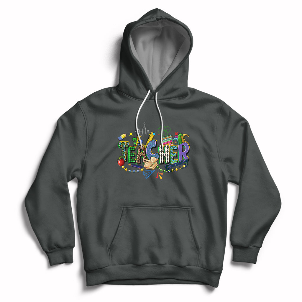Mardi Gras Teacher Costume Teacher Day Carnival Mask Beads Hoodie - Wonder Print Shop