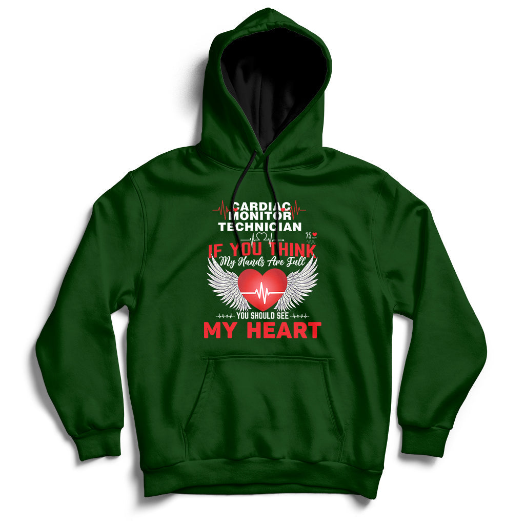 Forest green pullover hoodie with front kangaroo pocket and “My Heart” graphic