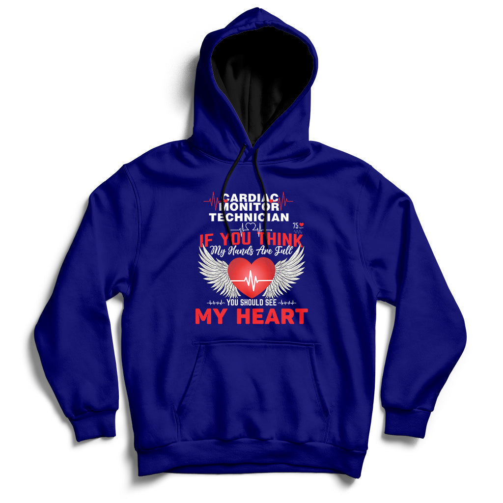 Navy pullover hoodie with front kangaroo pocket and “My Heart” graphic