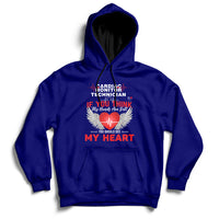 Navy pullover hoodie with front kangaroo pocket and “My Heart” graphic