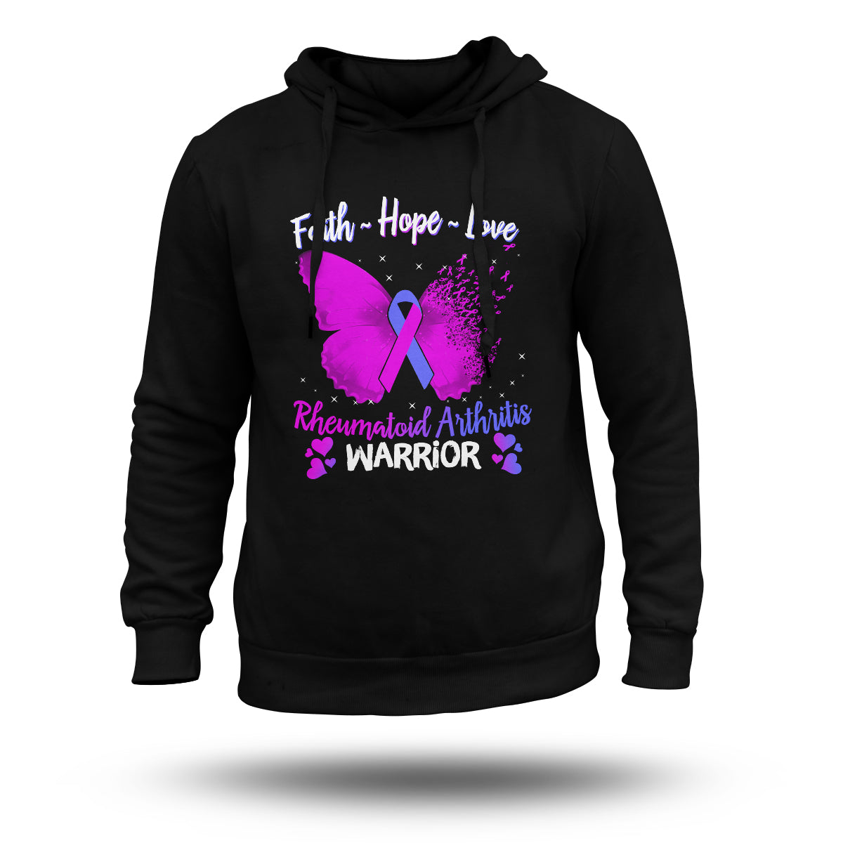 Faith Hope Love Butterfly Rheumatoid Arthritis Warrior, Awareness Hoodie - Wonder Print Shop