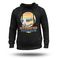Black pullover hoodie with large circular Diversified Portfolio graphic on chest