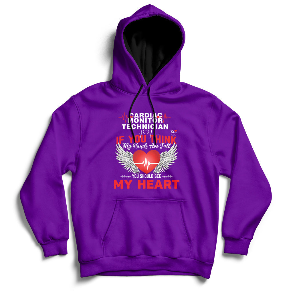 Purple pullover hoodie with front kangaroo pocket and “My Heart” graphic
