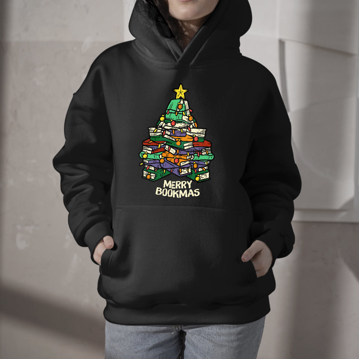Merry Bookmas Christmas Library Tree Shirt Reading, Bookmas Christmas Hoodie - Wonder Print Shop