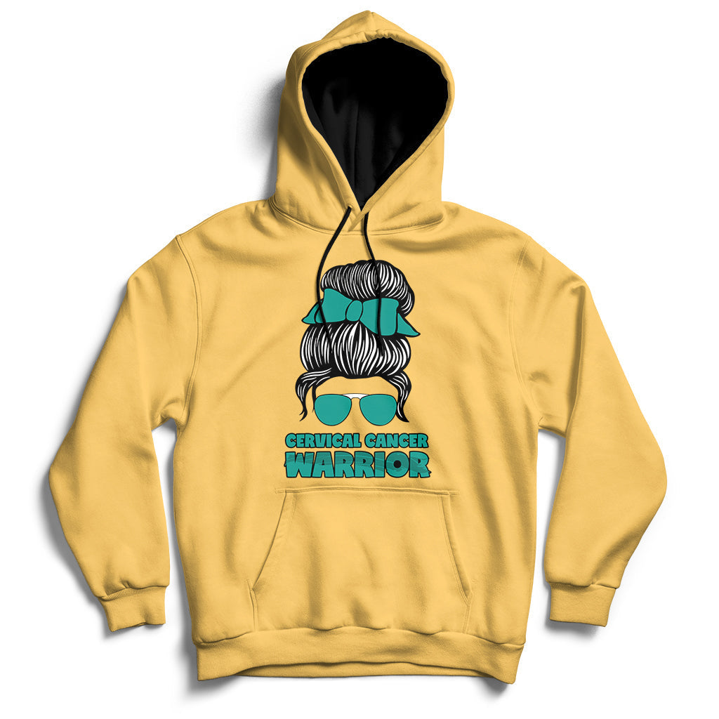 Cervical Cancer Warrior Messy Bun Teal Ribbon Hoodie - Wonder Print Shop