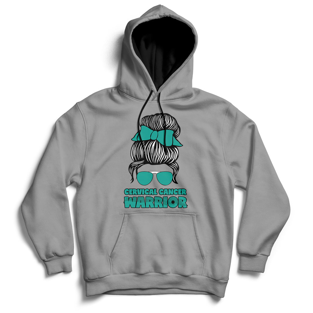 Cervical Cancer Warrior Messy Bun Teal Ribbon Hoodie - Wonder Print Shop