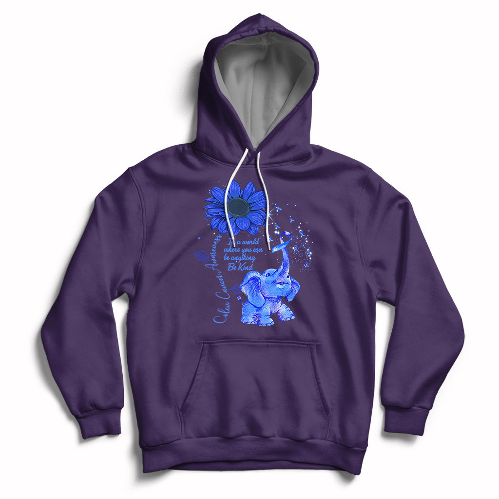 Colon Cancer Awareness CRC Sunflower Elephant Blue Ribbon Be Kind Hoodie - Wonder Print Shop
