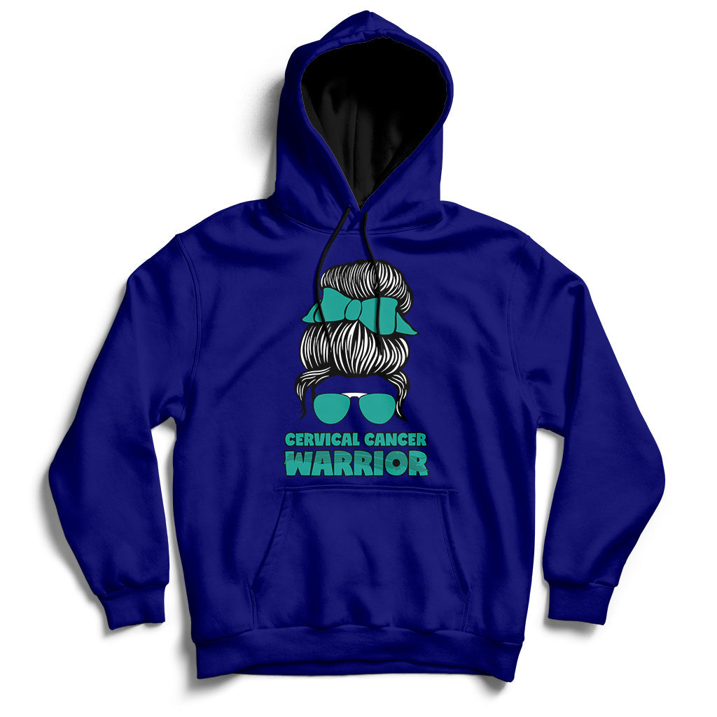 Cervical Cancer Warrior Messy Bun Teal Ribbon Hoodie - Wonder Print Shop