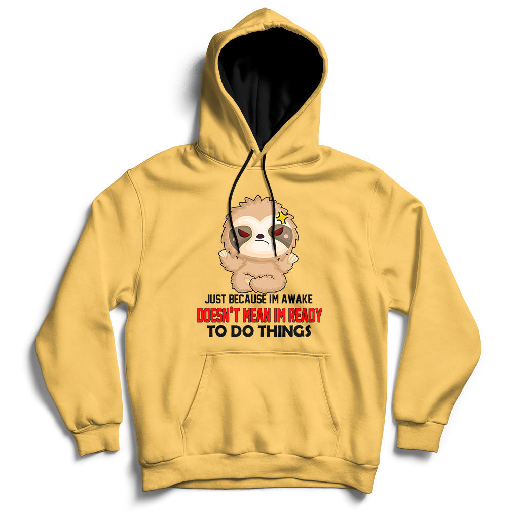 Daisy yellow hoodie with front character graphic and slogan print on the chest.