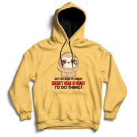 Daisy yellow hoodie with front character graphic and slogan print on the chest.