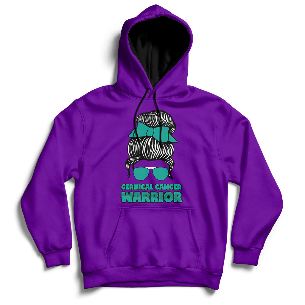 Cervical Cancer Warrior Messy Bun Teal Ribbon Hoodie - Wonder Print Shop