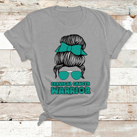 Cervical Cancer Warrior Messy Bun Teal Ribbon T Shirt - Wonder Print Shop