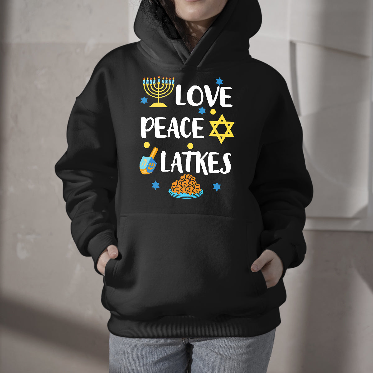 Love Peace Latkes Hanukkah Chanukah Jewish, Hanukkah Holiday Hoodie - Wonder Print Shop