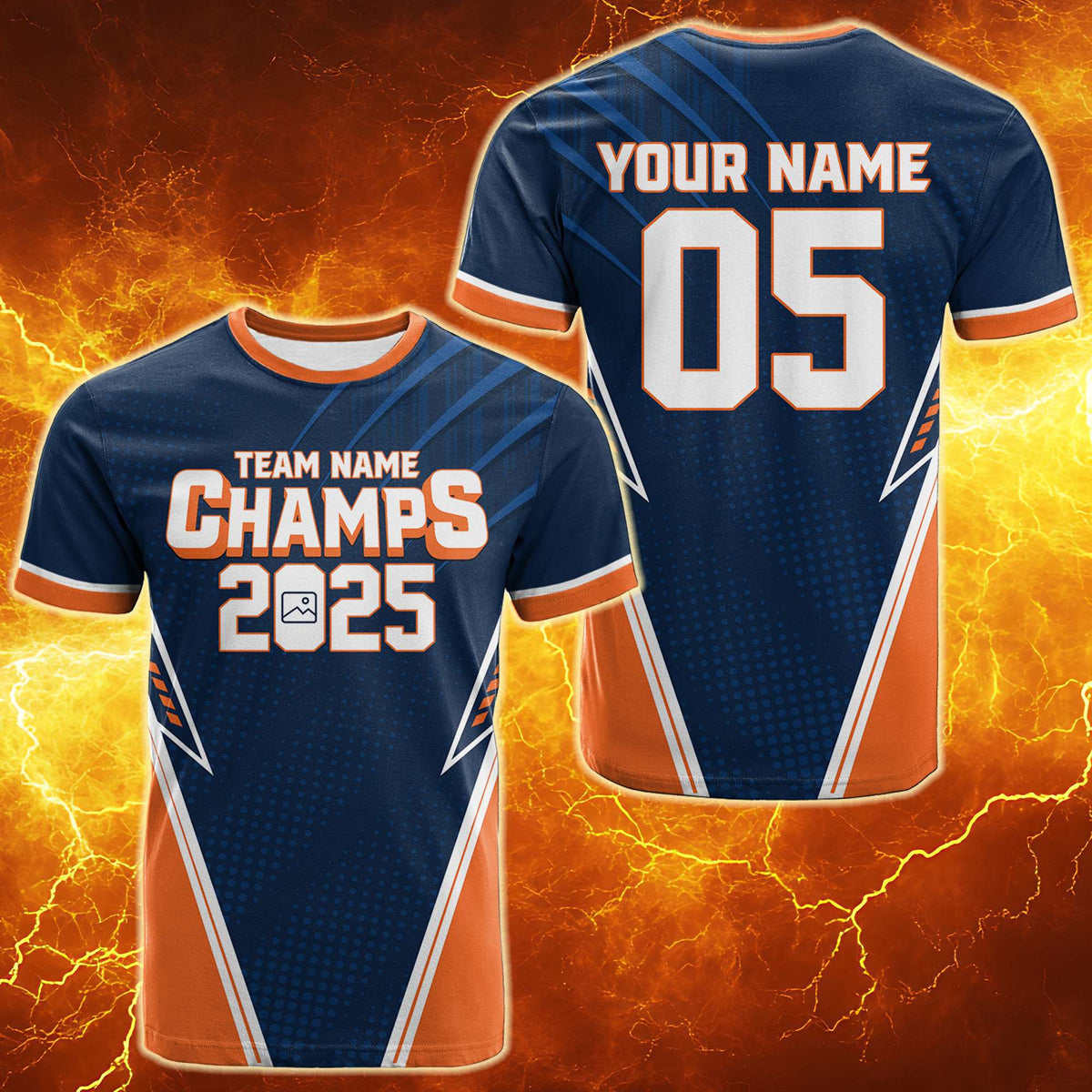 Custom 2025 Champions Navy Orange T Shirt | Wonder Print Shop