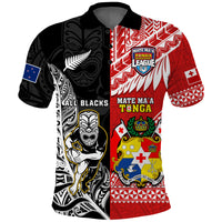 Custom Mate Maa Tonga All Black Rugby Polo Shirt Polynesian Mix NZ Maori Fern - Wonder Print Shop