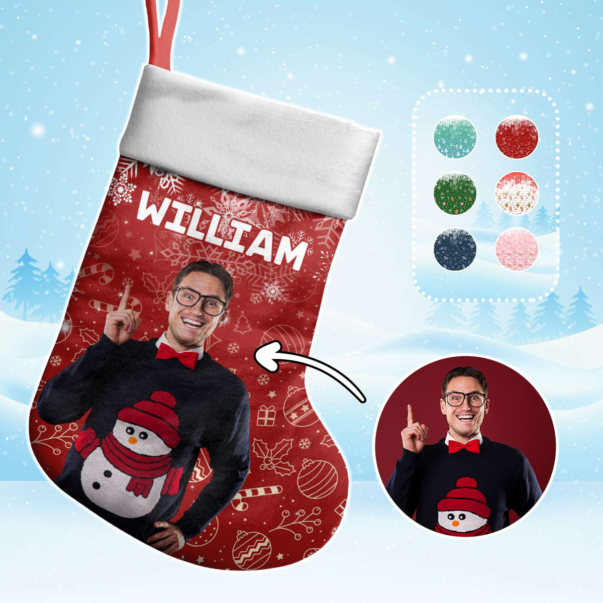 Custom Photo Christmas Stocking Cozy Christmas Pattern - Wonder Print Shop