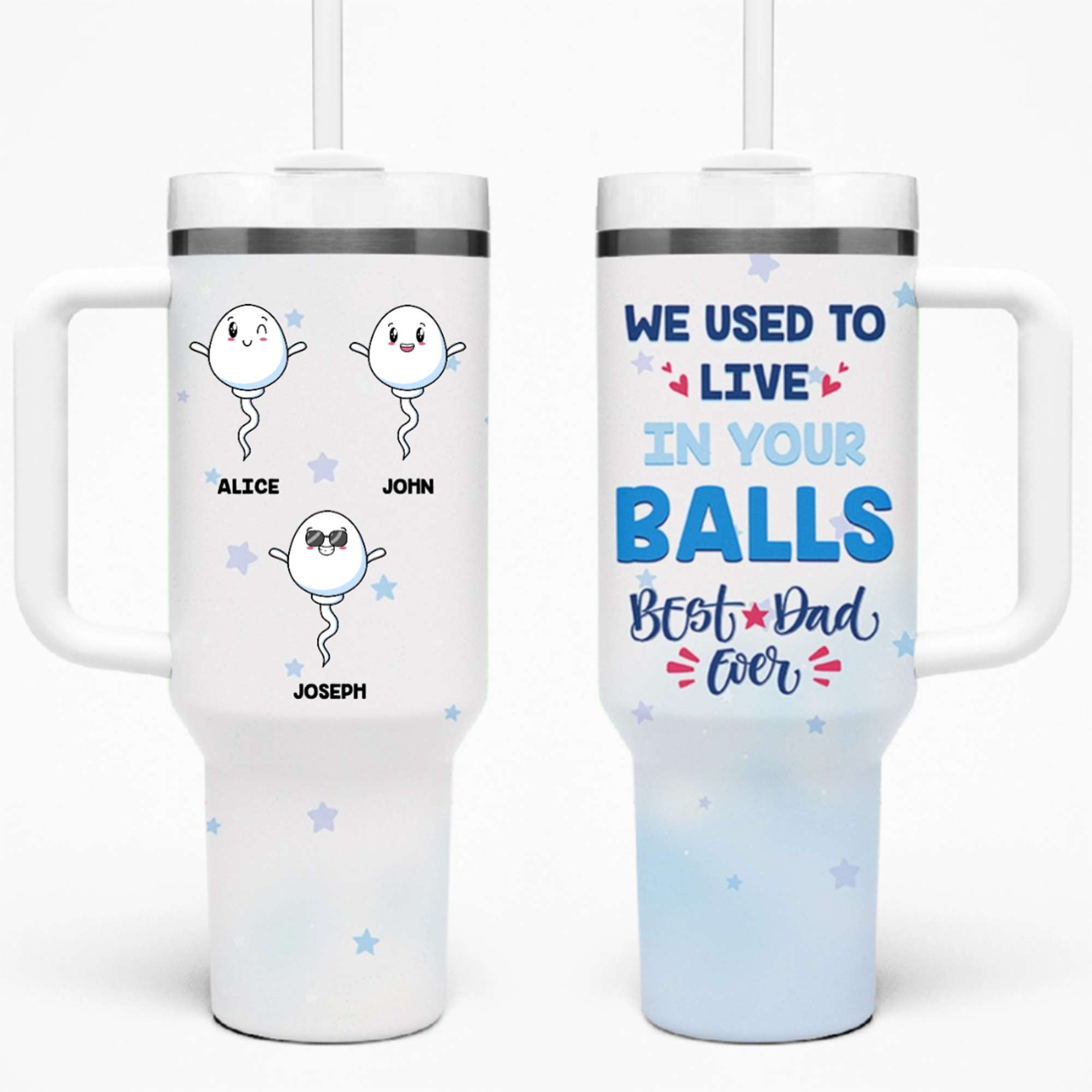 Custom Father's Day Tumbler With Handle We Used To Live In Your Balls | Wonder Print Shop